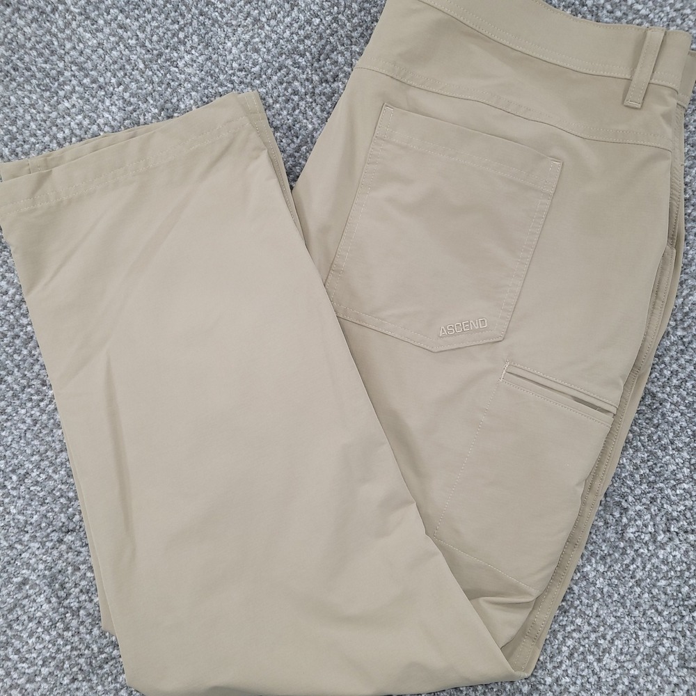 Ascend Mens Hiking Pants Tan Khaki Nylon Spandex Outdoor Trousers 38x30
